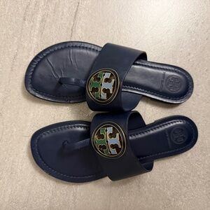 Size 6.5 smooth leather blue Tory Burch Flip Flops
